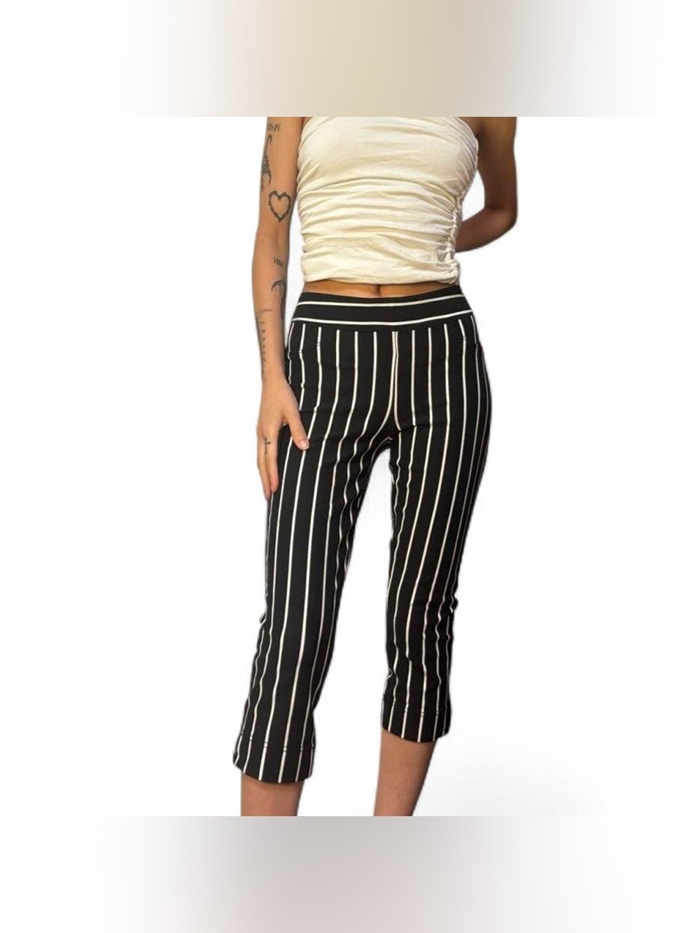 Black & White Pin Stripe Capri Pants by Luxe Slims